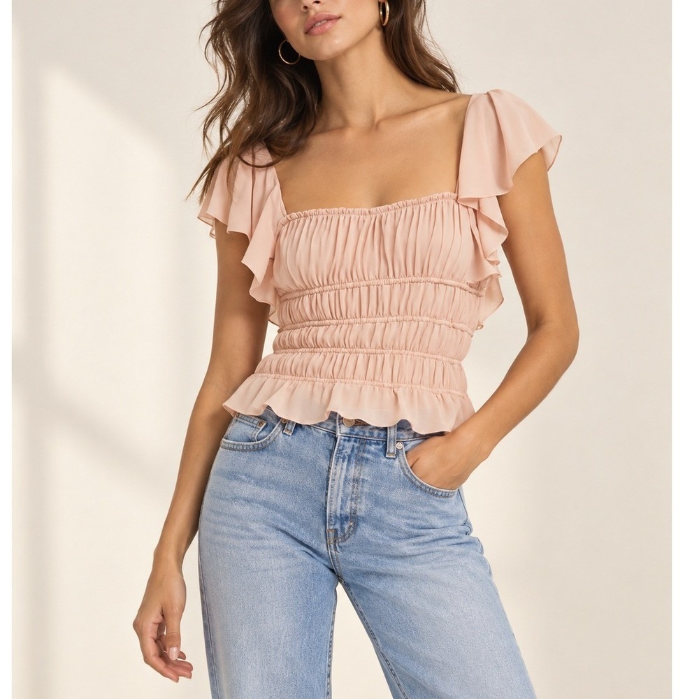 Free People Intimately Juliet Bodysuit Small Blush Romantic Balletcore Ruffle
